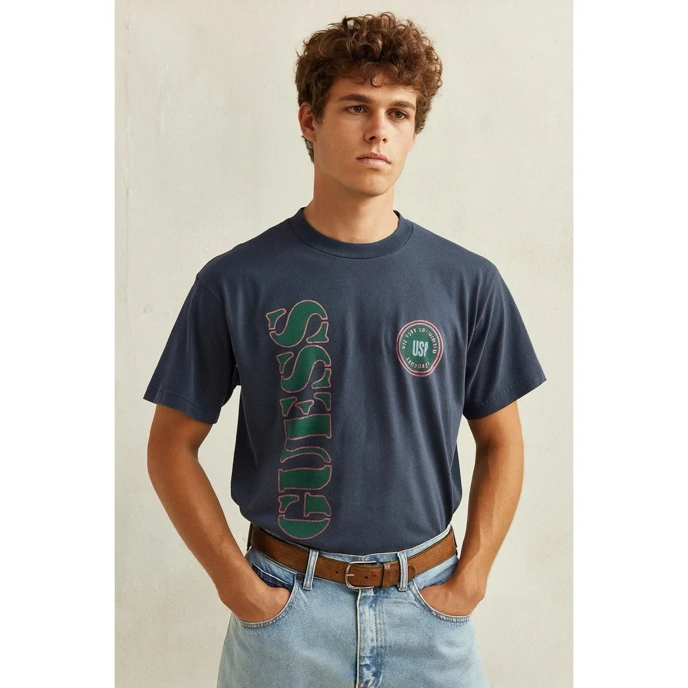 Vintage Guess T Shirt Navy Blue Mens Size M Short Sleeve Graphic Print Crew Neck - Picture 1 of 6